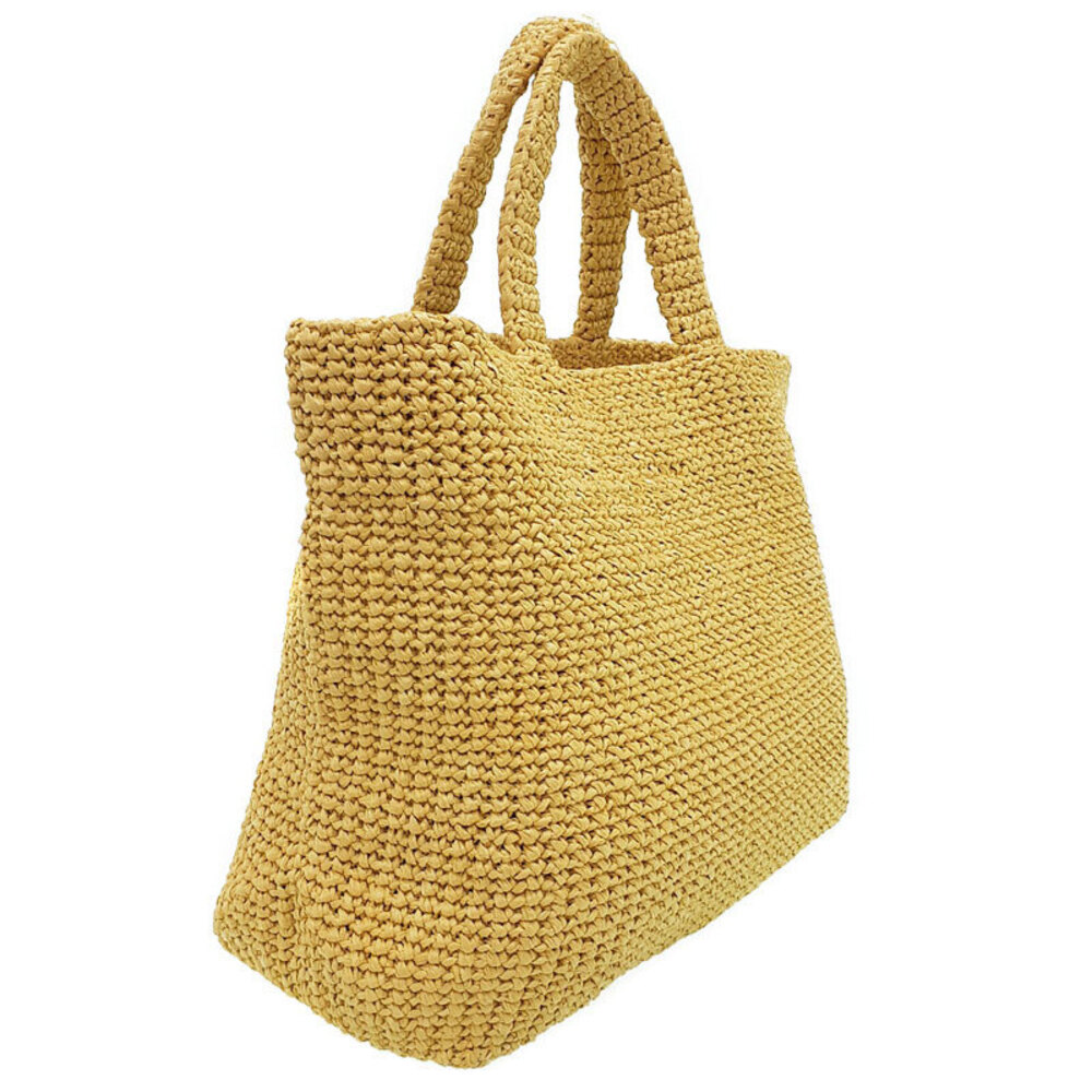 Prada woven logo Raffia Bag Crochet Tan Tote embroidered texture